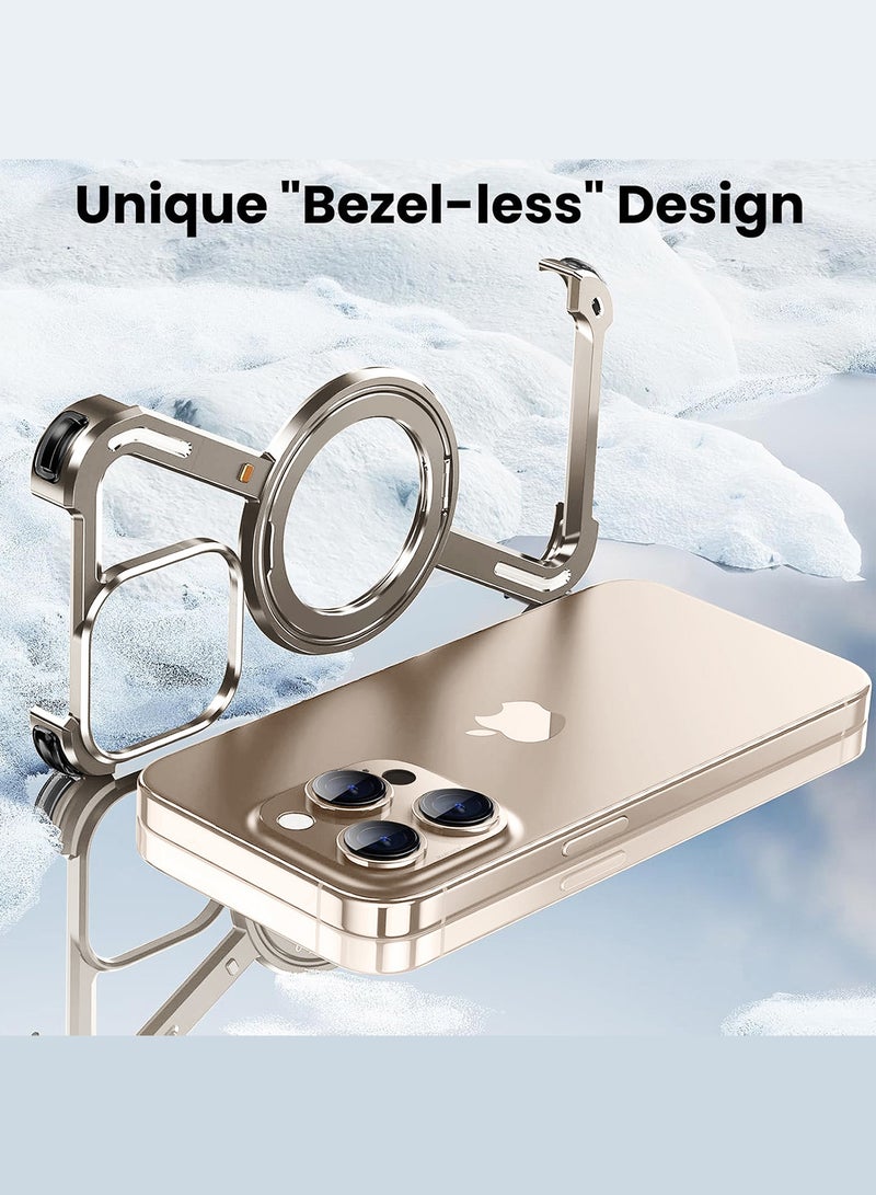 (For Apple iPhone 15 Pro Max) Z-Shaped MagSafe Case with Metal Stand and 360° Rotation Metal Case Cover - Natural Titanium-1