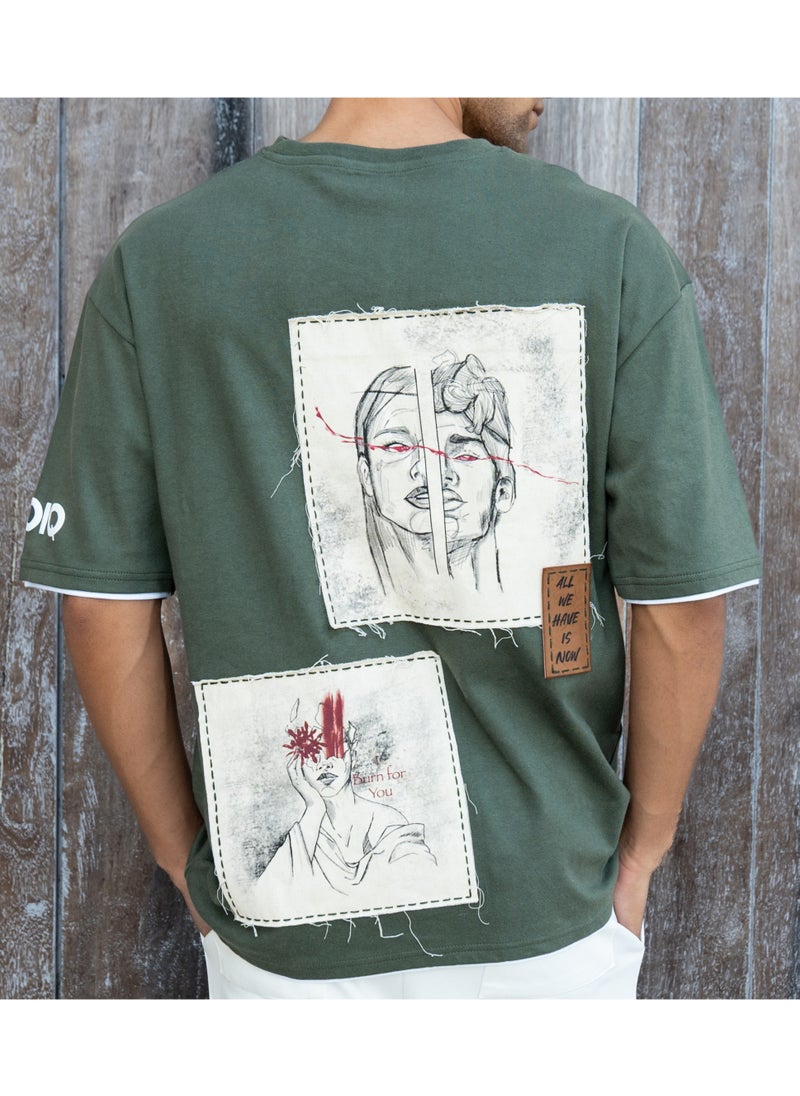 ZTOIQ Men’s Premium Oversized Tapestry T-Shirt with Applique Detailing | High-Quality Streetwear