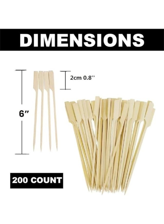 PESCADOR 200PCS Cocktail Picks Bamboo Skewers For Appetizers, Beynant Paddle Wooden Skewers, Fancy Flat Toothpicks For Appetizers, 15cm 5.9IN Bamboo Sticks For Party Sandwich Fruit Boards Accessories