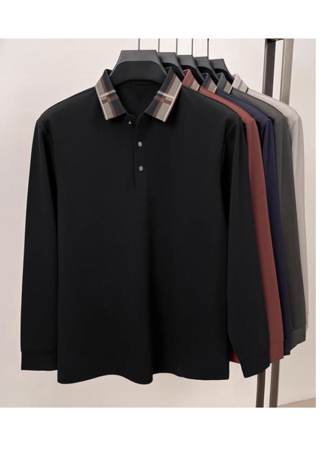 Color Blocking Loose Casual Men's Long Sleeved T-Shirt Polo Shirt