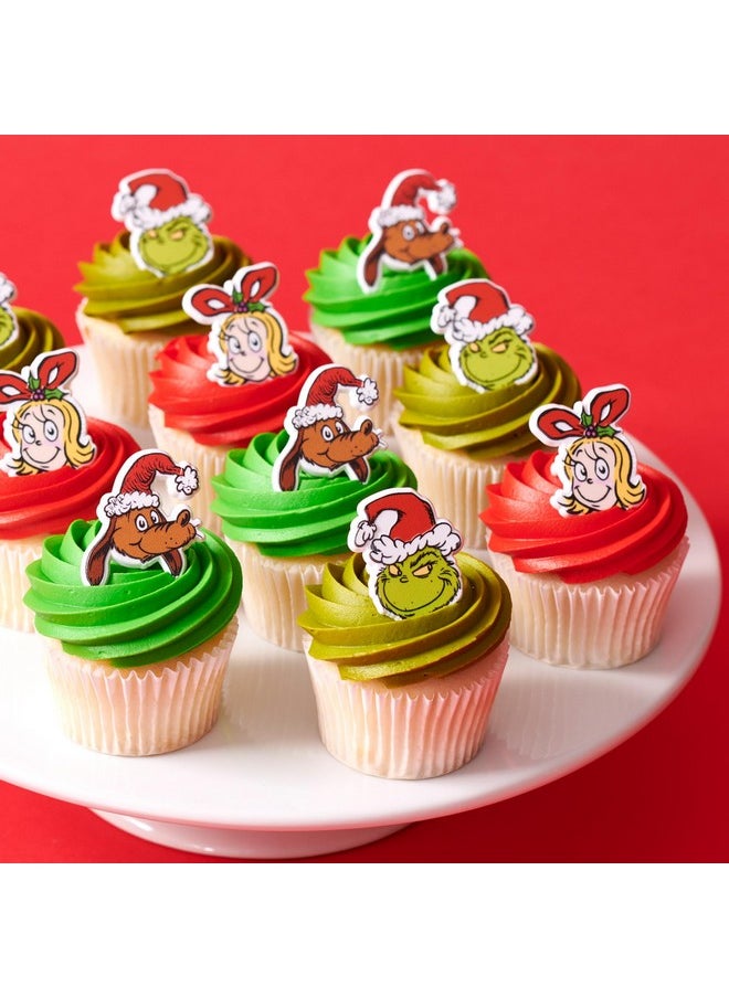 How The Grinch Stole Christmas! Rings, Cupcake Decorations With Cindy Lou Who, The Grinch, Max, Christmas Cake Toppers, Food Safe Festive Cupcake Toppers - 24 Pack