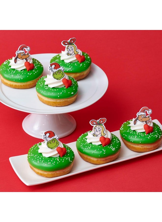 How The Grinch Stole Christmas! Rings, Cupcake Decorations With Cindy Lou Who, The Grinch, Max, Christmas Cake Toppers, Food Safe Festive Cupcake Toppers - 24 Pack