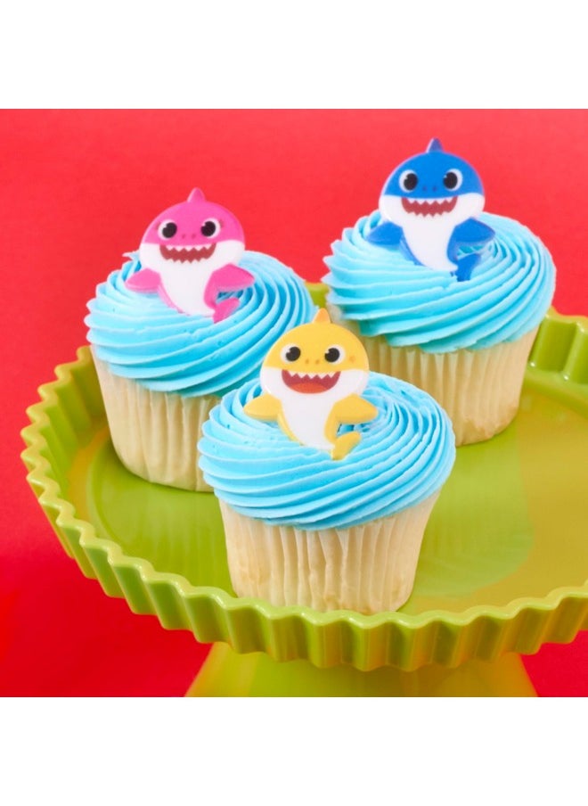 Pinkfong Baby Shark 24 Cake Toppers - Blue, Pink, Yellow Cupcake Decorations For Birthday Celebrations