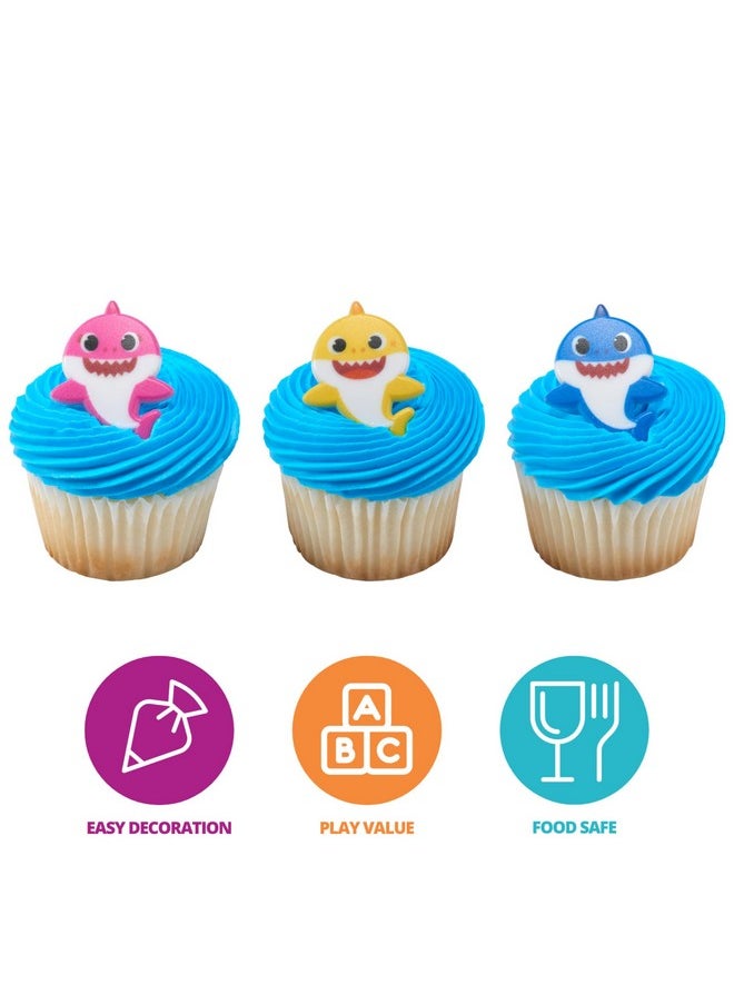 Pinkfong Baby Shark 24 Cake Toppers - Blue, Pink, Yellow Cupcake Decorations For Birthday Celebrations