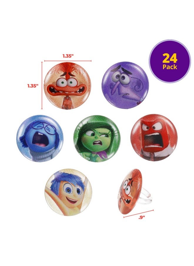 Disney & Pixar'S Inside Out 2 Bursts Of Emotion Rings, Multicolored Cupcake Decorations, Food Safe Cupcake Toppers - 24 Pack