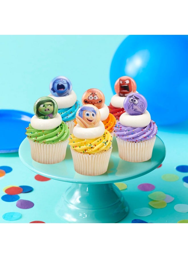 Disney & Pixar'S Inside Out 2 Bursts Of Emotion Rings, Multicolored Cupcake Decorations, Food Safe Cupcake Toppers - 24 Pack