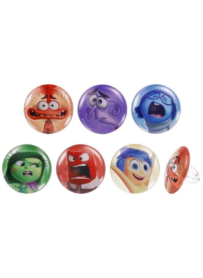 Disney & Pixar'S Inside Out 2 Bursts Of Emotion Rings, Multicolored Cupcake Decorations, Food Safe Cupcake Toppers - 24 Pack