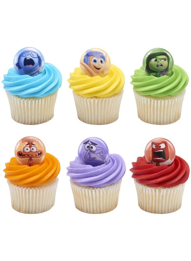 Disney & Pixar'S Inside Out 2 Bursts Of Emotion Rings, Multicolored Cupcake Decorations, Food Safe Cupcake Toppers - 24 Pack