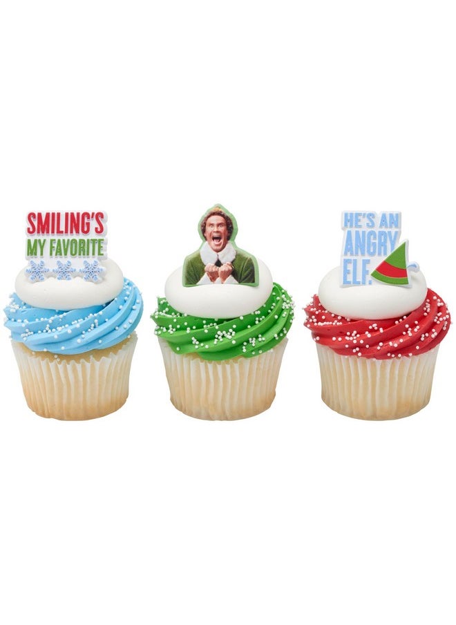 Elf Smiling'S My Favorite Festive Rings, Christmas Cupcake Decorations For Holiday Celebrations And Parties - 24 Pack