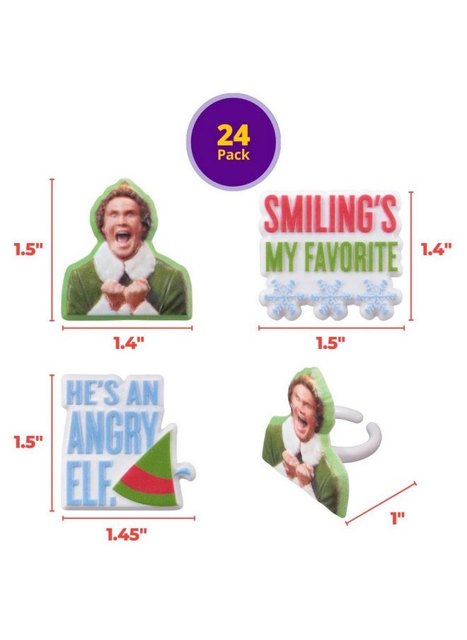 Elf Smiling'S My Favorite Festive Rings, Christmas Cupcake Decorations For Holiday Celebrations And Parties - 24 Pack