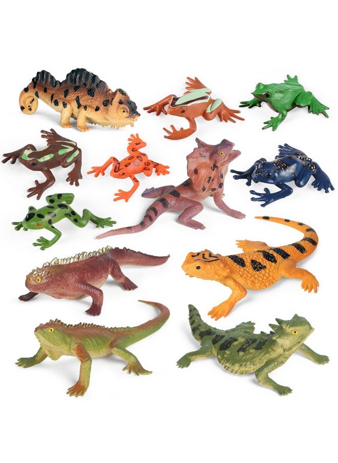 12Pcs Reptile Lizard Animals Figures Mini Plastic Cold Blooded Amphibian Frog Toys Figurines Realistic Jungle Animals Chameleon Rainforest Character Toys For Prank Props School Project Easter Eggs