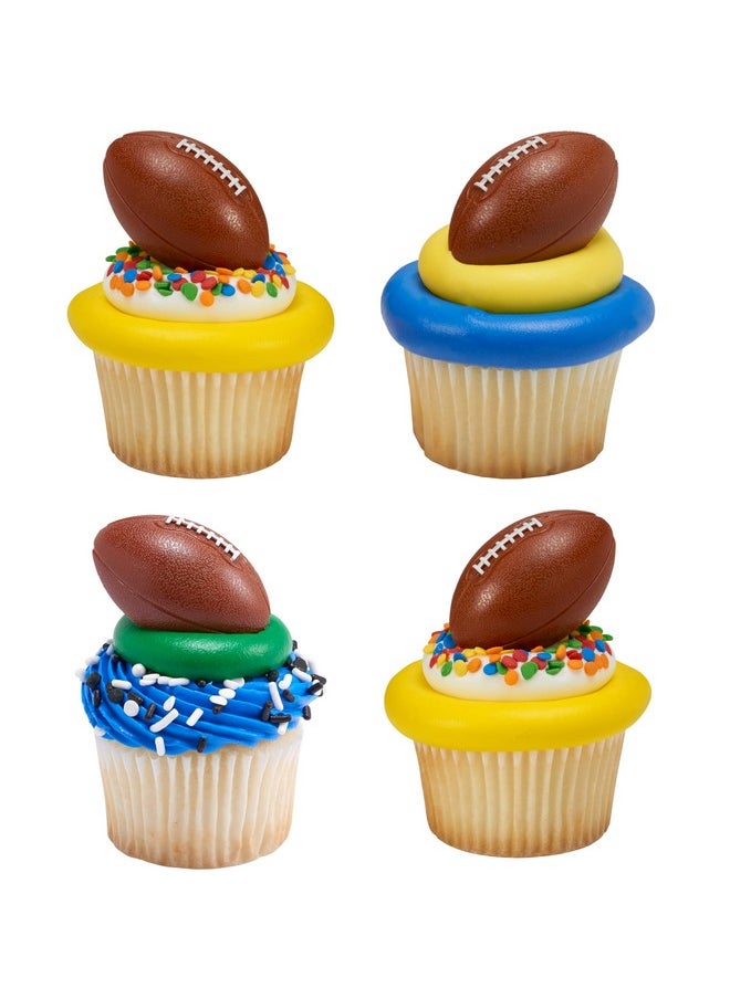 3D Football Rings, Cupcake Decorations, Food Safe Cake Toppers - 24 Pack