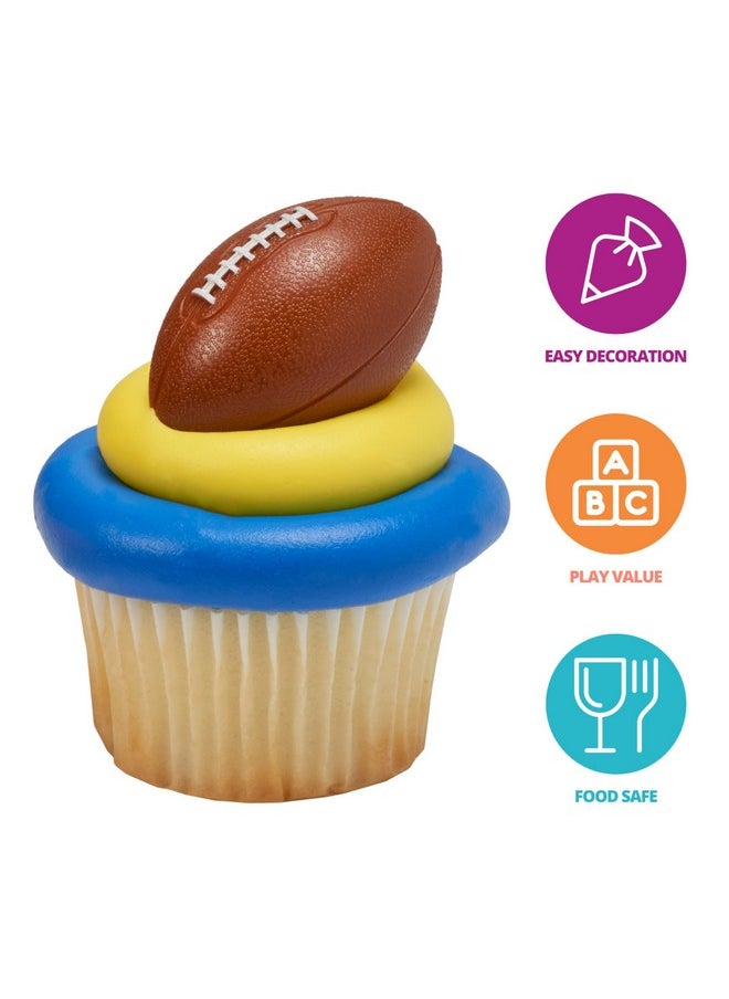 3D Football Rings, Cupcake Decorations, Food Safe Cake Toppers - 24 Pack