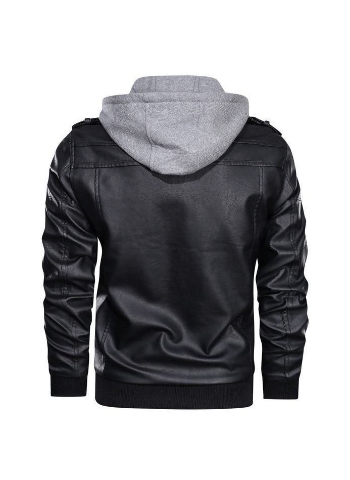 Men's Standing Collar Casual Hooded Jacket Black