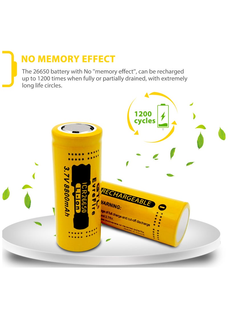 26650 Rechargeable Battery, 8800mah, high Capacity, 3.7 Volts 26650 Rechargeable Battery is Suitable for Electronic Devices Such as Strong Light flashlights