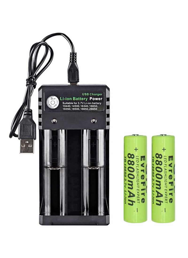 8800mAh 18650 Battery and 2-Bay Charger Speedy Smart Lithium Charger for 3.7V Rechargeable Batteries Li-ion IMR 10440 14500 16340 18650 RCR123A CR2 Batteries