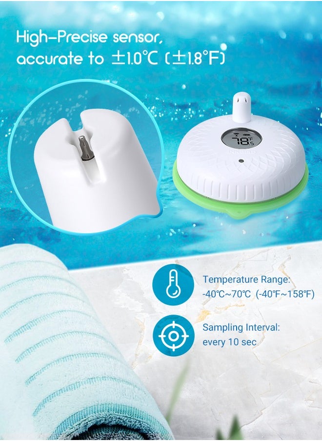 Inkbird Wireless Pool Thermometer Receiver Set IBS-P02R Up to 300 ft/90m Transmission IPX7 Waterproof Fast Synchronization Floating Thermometer for Swimming Pool Bathtub Hot Tub Hot Spring Aquarium