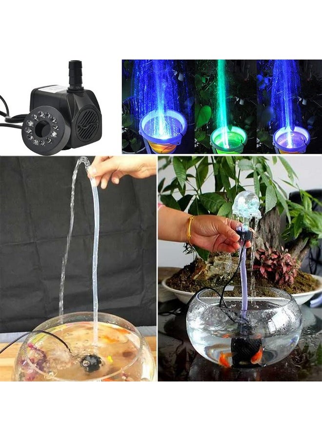 10Watt 160 Gph Submersible Fountain Pump Wiht Led Light Ultra Quiet Small Fountain Water Pump Outdoor For Water Feature, Outdoor Pond, Aquarium Fish Tanks, Home Décor Fountain