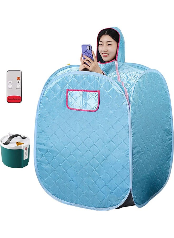 1 pcs Portable Steam Sauna Private  Room Sauna Tent Personal Folding Home Spa with Timer Remote Control 2L Steam Pot Carrying Bag for Detox Relaxation (Blue)