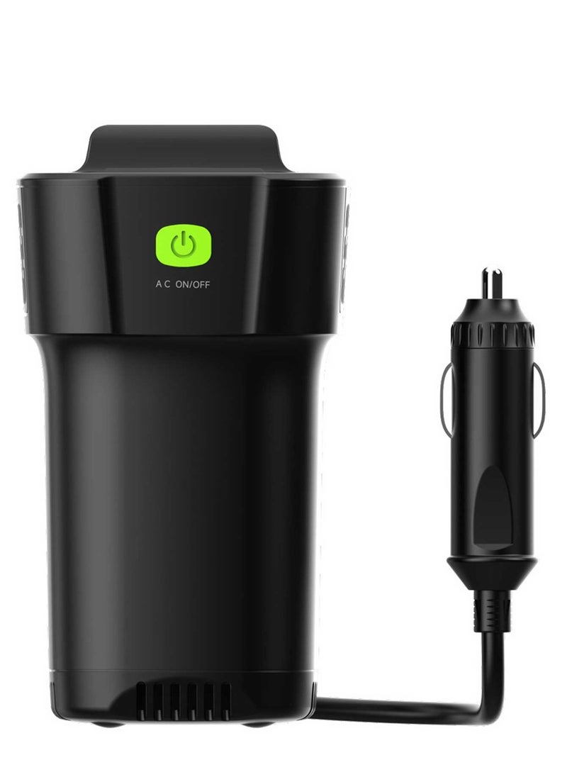 Car Power Inverter, 150W AC Output, Dual USB-C & USB-A QC3.0, Cup Holder Design, 12V Vehicle Compatible