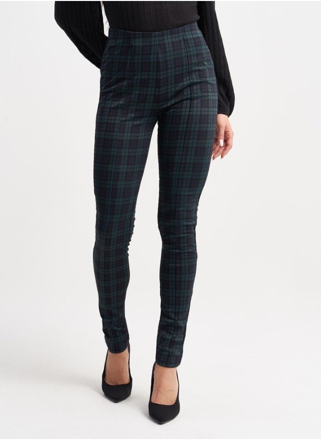 Green Plaid Slim Fit Pants