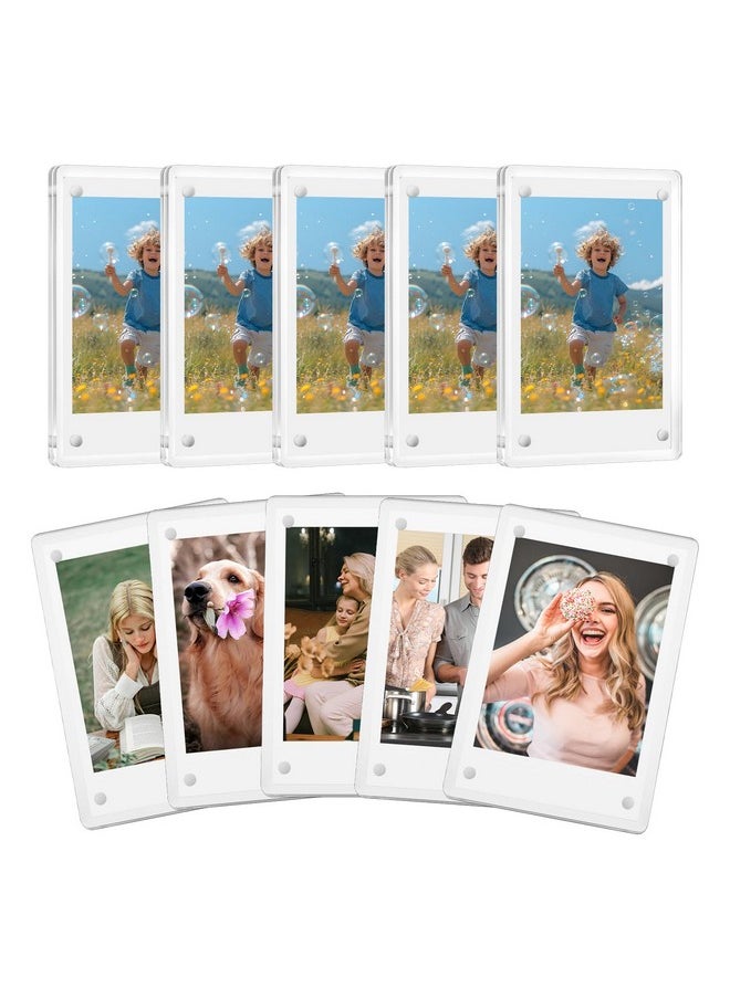 10 Pack Acrylic Polaroid Refrigerator Magnet Picture Frames, Clear Mini Frames For Instant Photos, 2.36 X 3.54 Inch Magnetic Instax Frame For Refrigerator Display