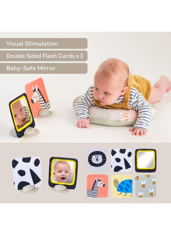Tummy Time Set With Ergonomic Pillow, Double-Sided High Contrast Black & White Flash Cards & Mirror Card, Developmental Baby Play Mat Accessories & Card Stands For Newborn Infant Tummy Time