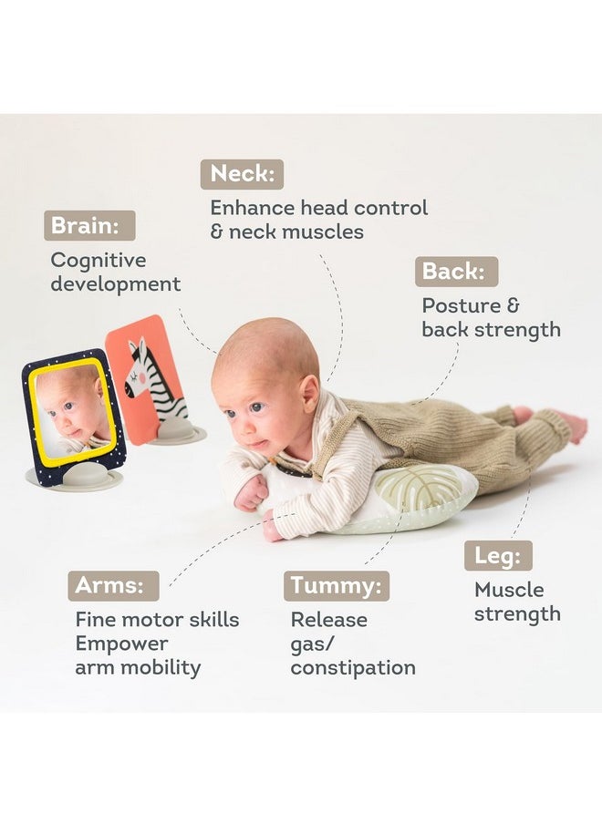 Tummy Time Set With Ergonomic Pillow, Double-Sided High Contrast Black & White Flash Cards & Mirror Card, Developmental Baby Play Mat Accessories & Card Stands For Newborn Infant Tummy Time