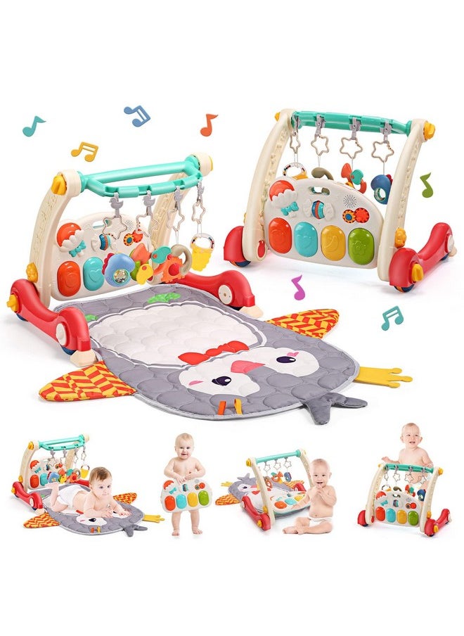 Baby Gym Play Mat & Baby Learning Walker, Baby Activity Mat With Play Piano, Musical Activity Center With Lights, Baby Push Walkers & Tummy Time Mat For Infant Newborn Toddlers