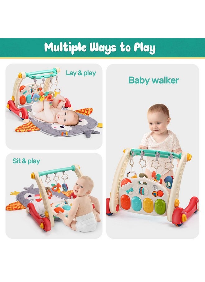 Baby Gym Play Mat & Baby Learning Walker, Baby Activity Mat With Play Piano, Musical Activity Center With Lights, Baby Push Walkers & Tummy Time Mat For Infant Newborn Toddlers