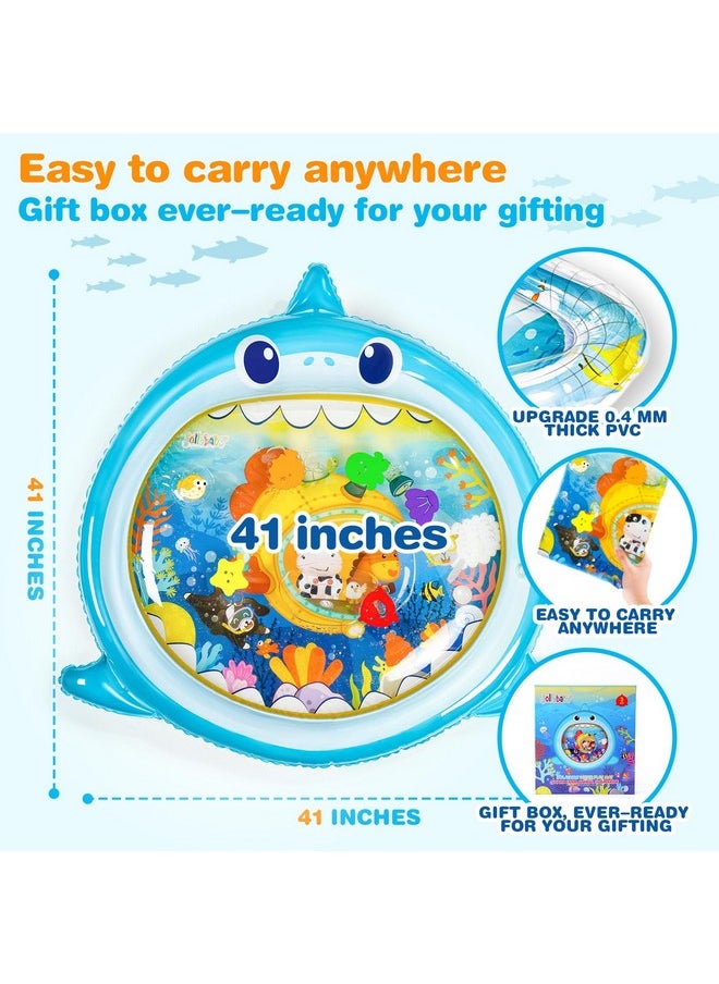 Extra Large Tummy Time Water Mat For Babies 0-6-12 Months, Tummy Time Infant Sensory Toys For Baby 0-3-6 Months, Baby Play Mat Activity Gym For Floor, Playmat For Baby Shower Gifts, Shark