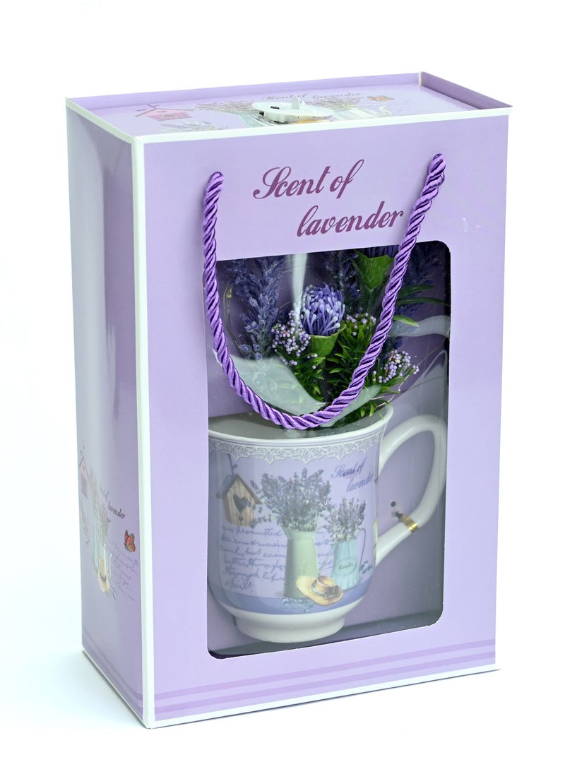 – Artificial Flower Mug with Lights Gift Box/ Lavender Gift Box Mug for Friends & Families/A soft and beautiful Home & Office Décor