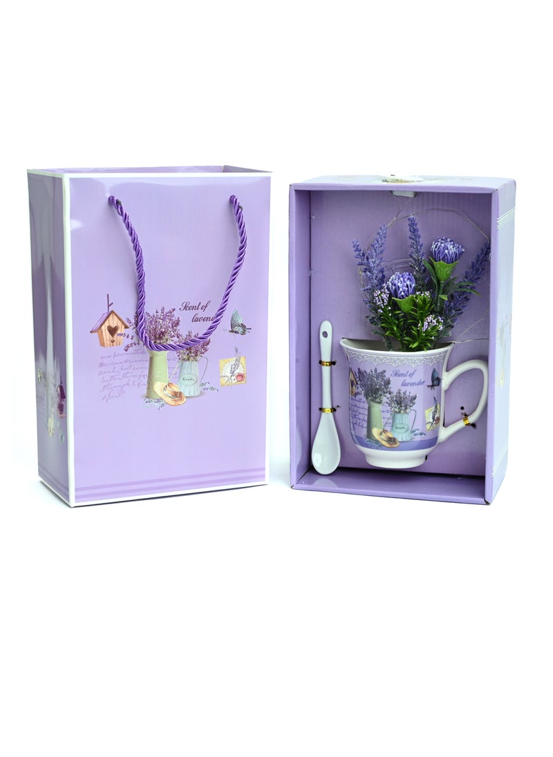 – Artificial Flower Mug with Lights Gift Box/ Lavender Gift Box Mug for Friends & Families/A soft and beautiful Home & Office Décor