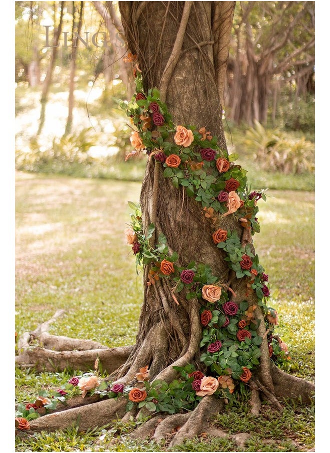 5Ft Terracotta Artificial Flower Garland Rose Eucalyptus Leaves Fall Floral Garland Burnt Orange Arch Flowers Vine For Wedding Party Backdrop Decor Mantel Table Centerpieces Decorations