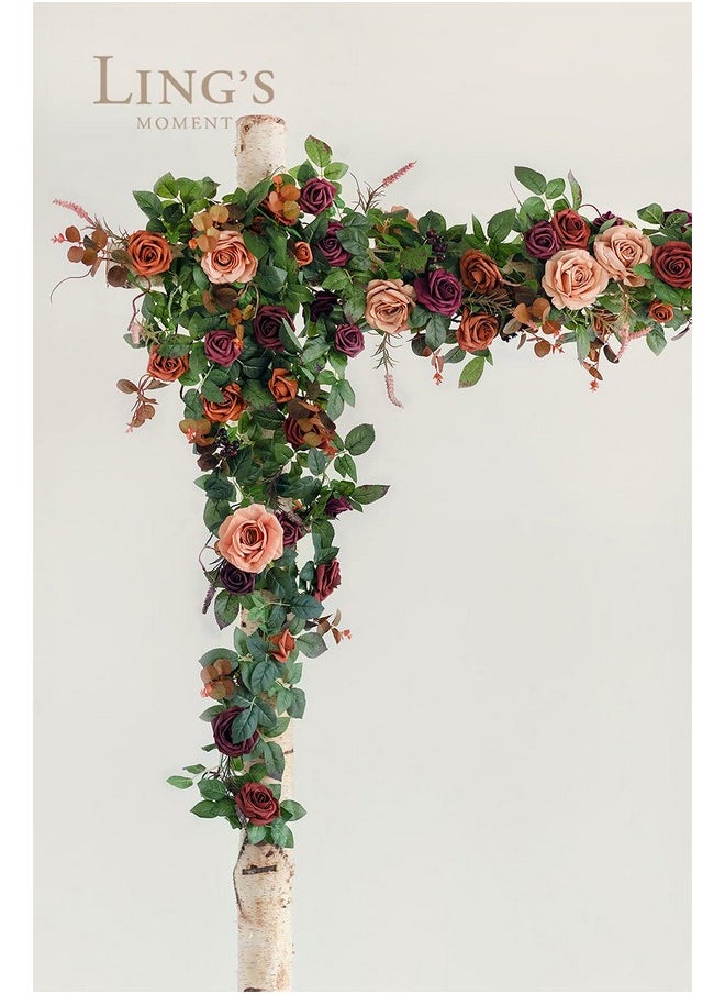 5Ft Terracotta Artificial Flower Garland Rose Eucalyptus Leaves Fall Floral Garland Burnt Orange Arch Flowers Vine For Wedding Party Backdrop Decor Mantel Table Centerpieces Decorations