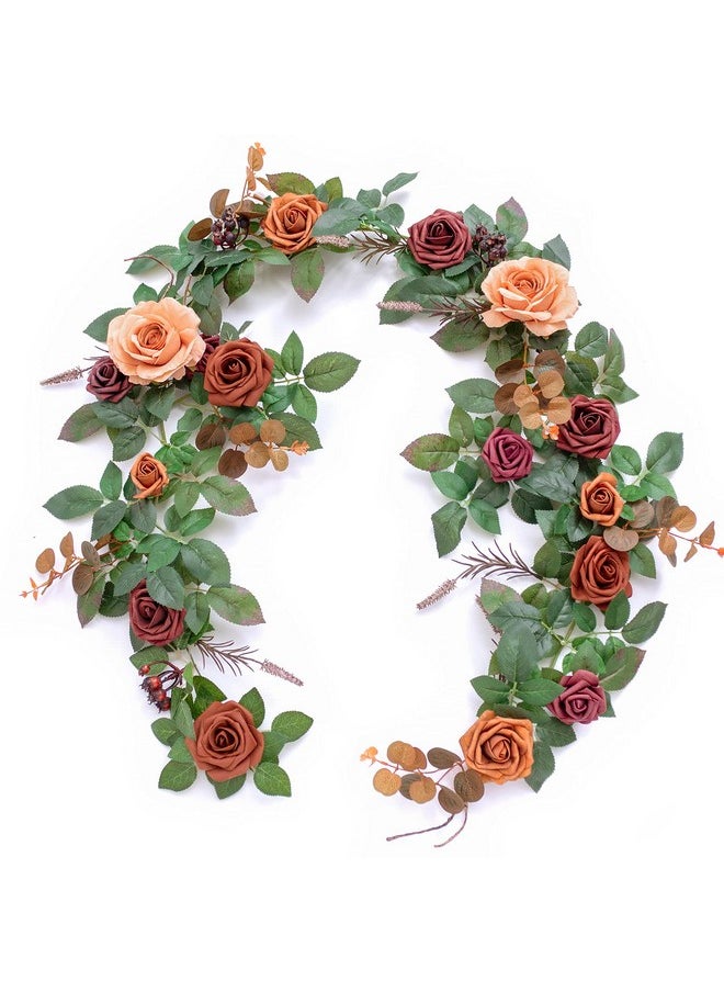 5Ft Terracotta Artificial Flower Garland Rose Eucalyptus Leaves Fall Floral Garland Burnt Orange Arch Flowers Vine For Wedding Party Backdrop Decor Mantel Table Centerpieces Decorations