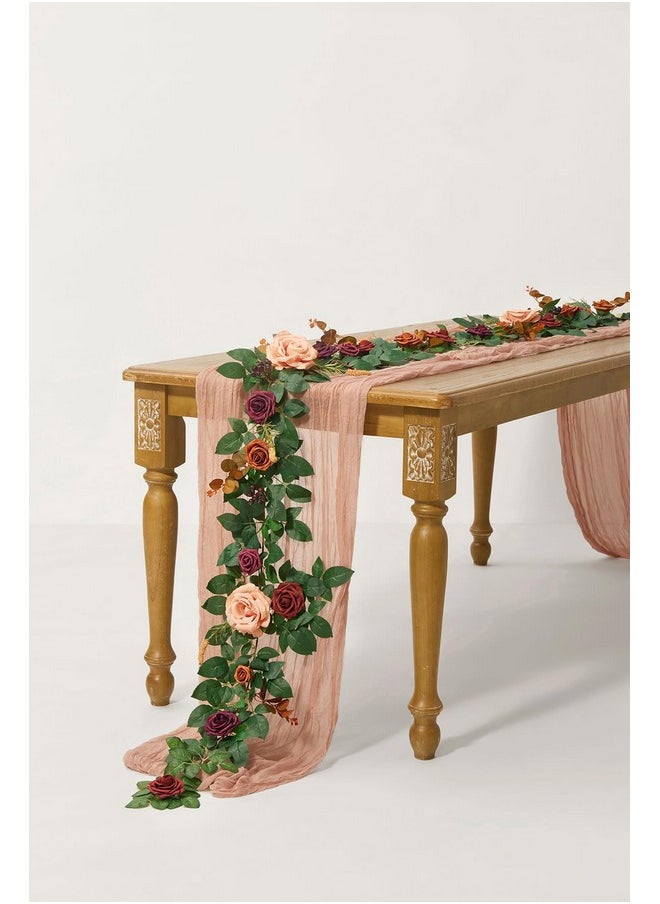 5Ft Terracotta Artificial Flower Garland Rose Eucalyptus Leaves Fall Floral Garland Burnt Orange Arch Flowers Vine For Wedding Party Backdrop Decor Mantel Table Centerpieces Decorations