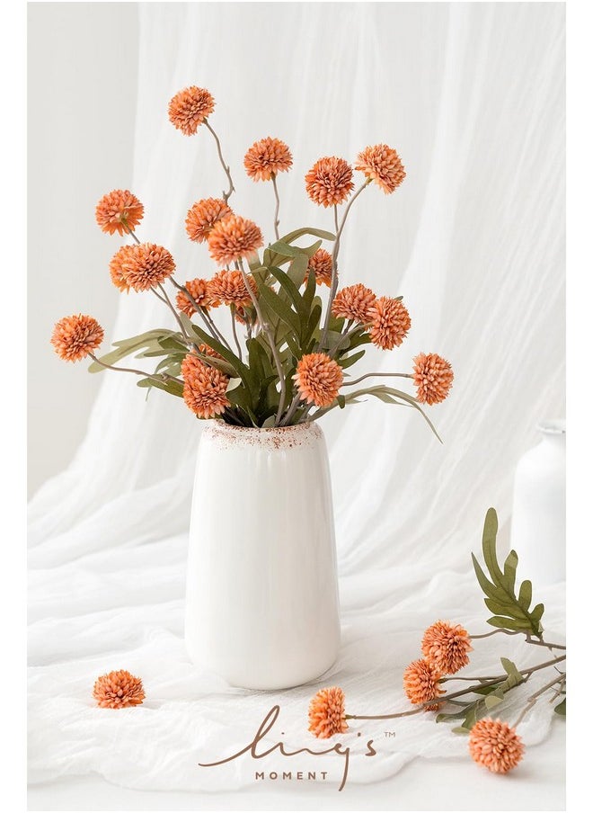 Pompon Mum Artificial Flower, 5Pcs Faux Silk Mini Chrysanth With Stems, Bulk Fake Wedding Filler Flowers For Diy Bouquet Centerpieces Arrangements Shower Decorations, Burnt Orange