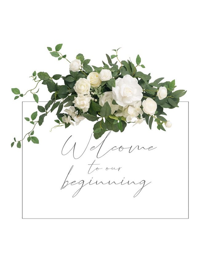 Wedding Floral Swag Welcome Sign Artificial Flowers Backdrop Garland White Sage Green For Ceremony Reception Door Wall Easel Home Decoration Entryway Faux Outdoor Board Head Table Decor