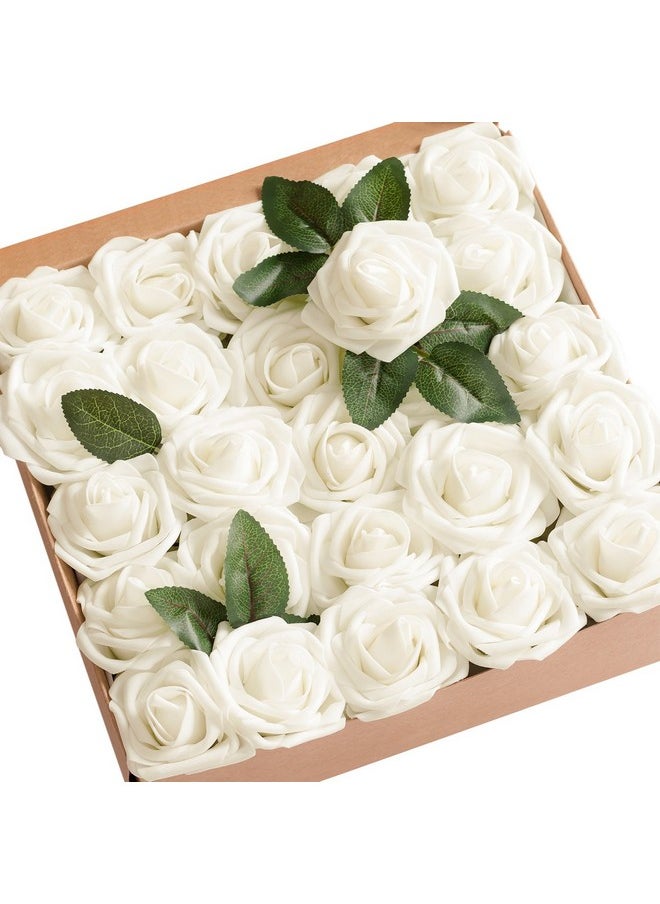 Artificial Flowers 50Pcs Ivory Roses Decor W/Stems,3