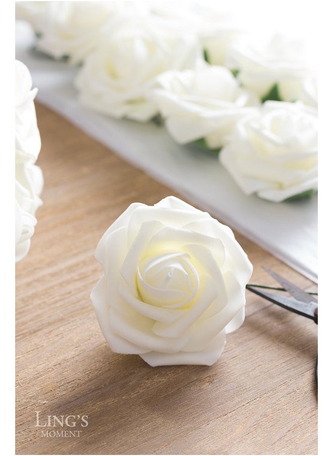 Artificial Flowers 50Pcs Ivory Roses Decor W/Stems,3