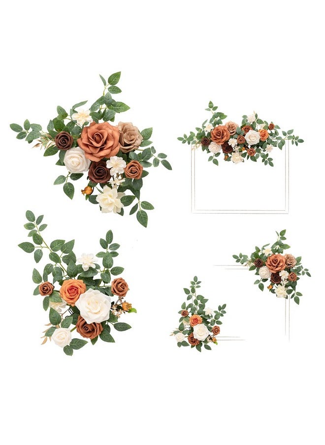 2Pcs Fall Wedding Artificial Floral Swag Welcome Sign Flowers Backdrop Garland Terracotta Orange Ceremony Reception Wall Home Decorations Entryway Faux Outdoor Board Head Table Decor