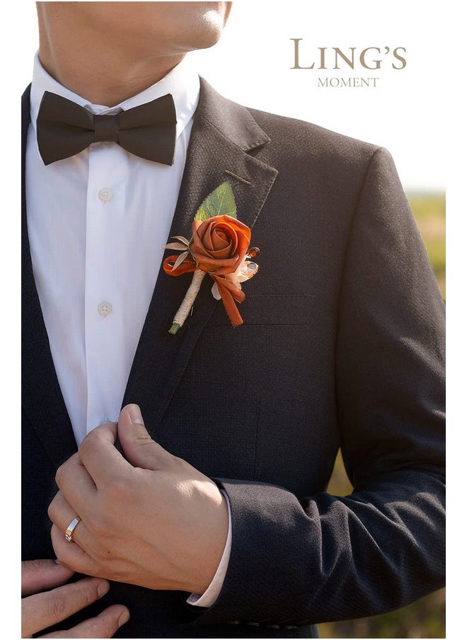 Boutonniere For Men, 10Pcs Groomsmen Guest Boutonniere, Artificial Flowers For Wedding Décor/Prom/Homecoming,Etc.Fall Terracotta Orange