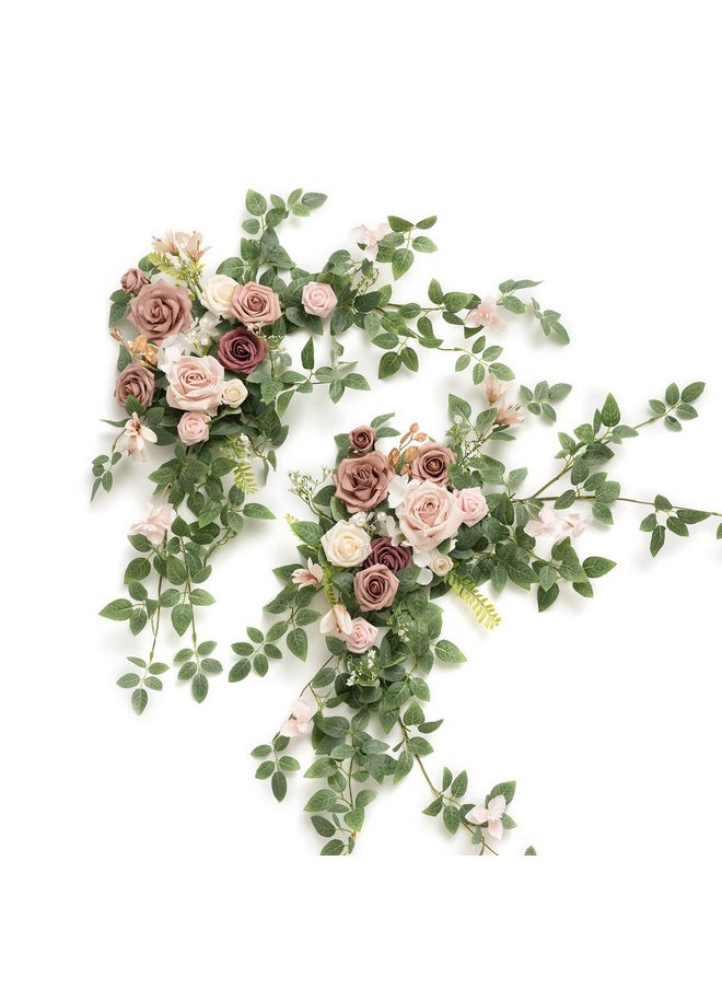 2Pcs Dusty Rose Arch Flowers Artificial Floral Swags Wedding Centerpieces Faux Flower Garland Greenery Arrangements For Engagement Party Sweetheart Table Decor Welcome Signs Wall