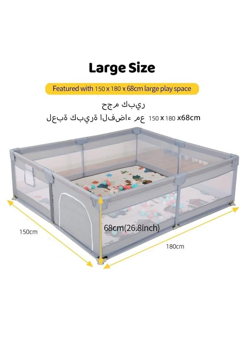 Baby Playpen Fence,Packable Portable Sturdy Extra Large Baby Safety Activity Center Playard With Gate, Breathable Mesh,150*180cm