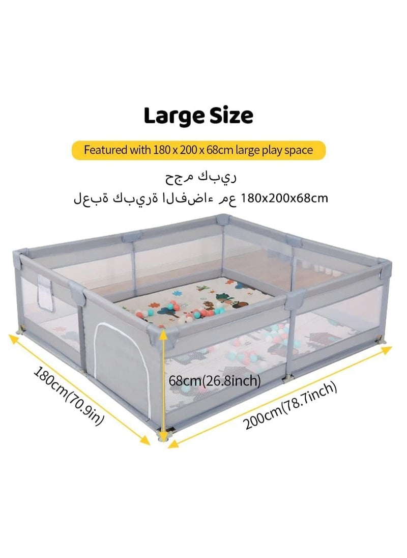 Baby Playpen Fence,Packable Portable Sturdy Extra Large Baby Safety Activity Center Playard With Gate, Breathable Mesh,200*180cm