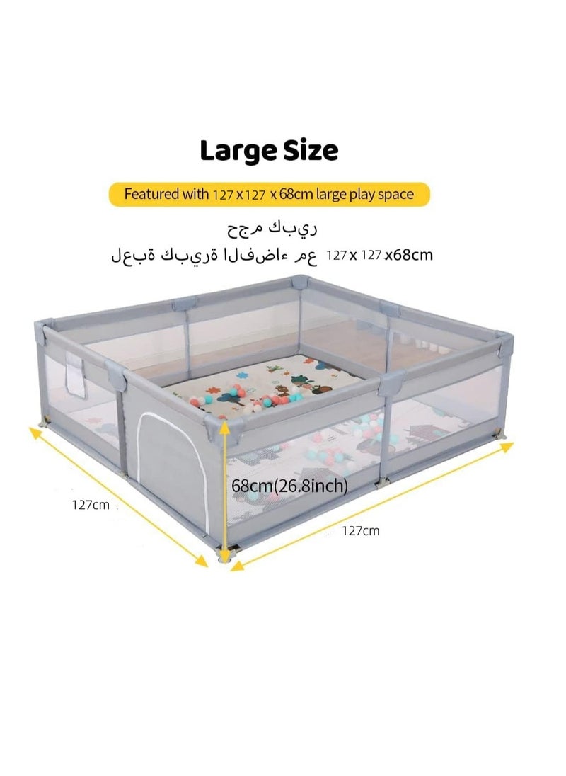 Baby Playpen Fence,Packable Portable Sturdy Extra Large Baby Safety Activity Center Playard With Gate, Breathable Mesh,127*127cm