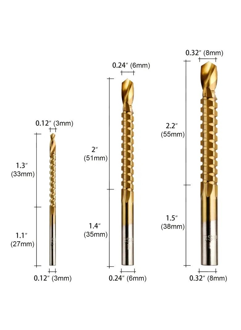 6pcs HSS Steel Step Drill Bit Set - 4-12/20/32mm Metal Hole Cutter Wood Cone Core Drilling Hole Saw Tool + 3, 6, 8 Saw Drill