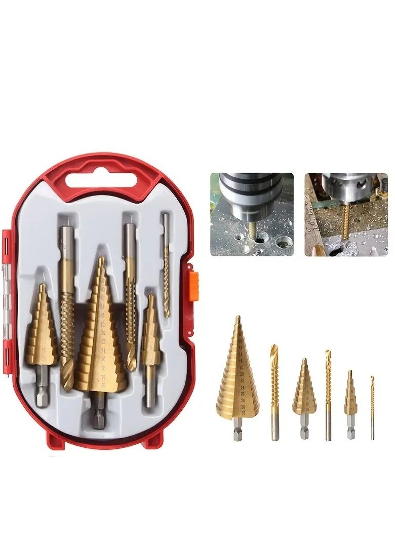 6pcs HSS Steel Step Drill Bit Set - 4-12/20/32mm Metal Hole Cutter Wood Cone Core Drilling Hole Saw Tool + 3, 6, 8 Saw Drill