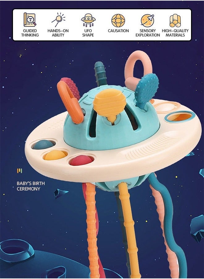 Baby Sensory Montessori Silicone Toy, Travel Pull String Developing Fine Motor Skill, Multi-Sensory Early Educational Toys Gift for Toddlers